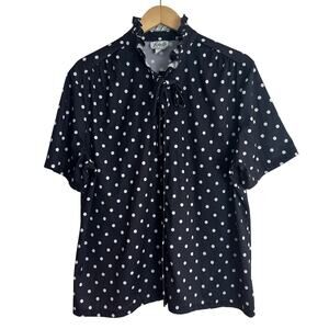 Vintage 70s Lucky Me Top Retro Pin Up Rockabilly Black White Polka Dot Size 42